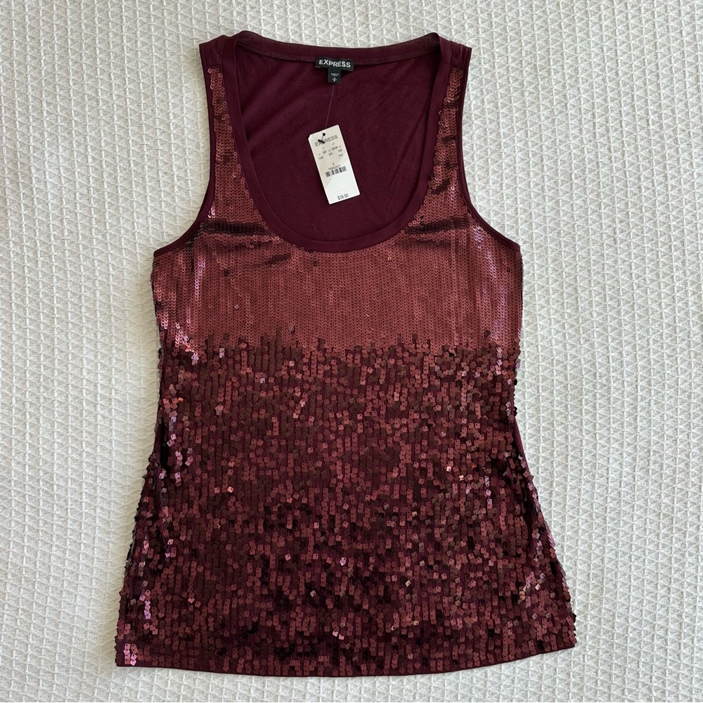 NWT Express dark red maroon/ maroon/ burgundy sequin tank top